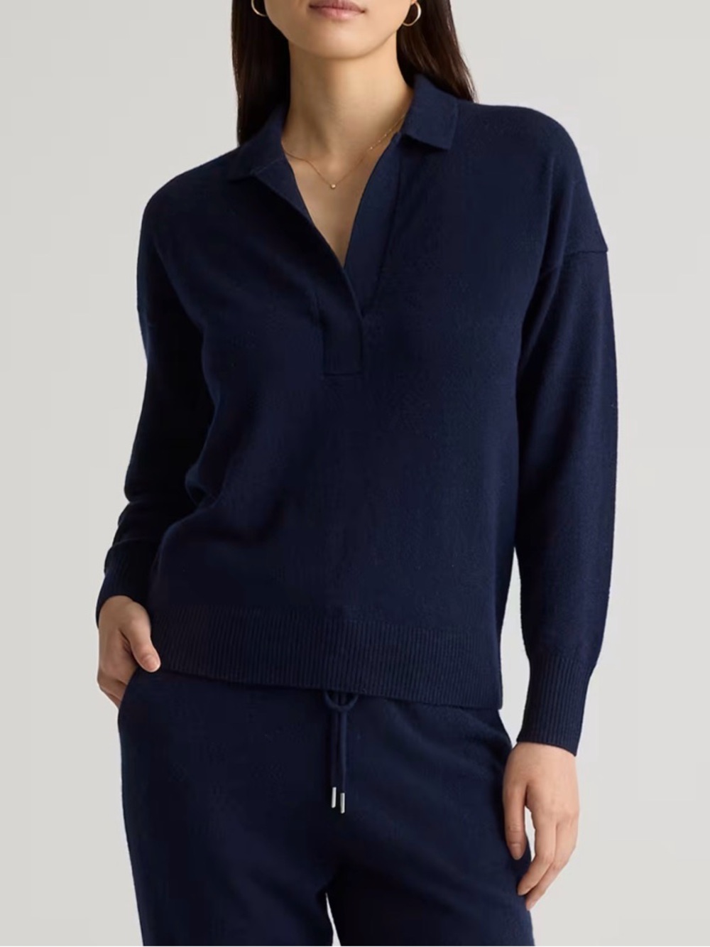 Quince 100% Mongolian Cashmere Polo Sweater in True Navy Sz M - Picture 2 of 9